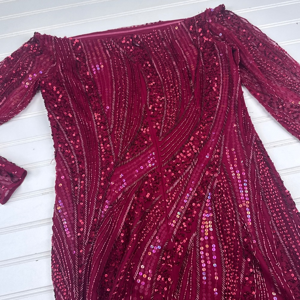 Adrianna Papell Beaded Off the Shoulder Women's 4P Red Evening Dress